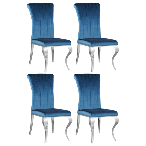 English Elm Shambrook Blue Upholstered Side Chairs Set of 4 — Tufted Curved Back, Plush Padding, Sleek Dramatic Legs B062S00803