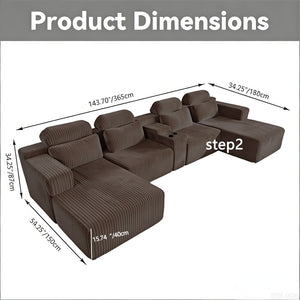 English Elm Modern Corduroy Upholstered L-shaped Sectional with Chaise for Family Living Rooms Coffee W5156S00002