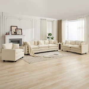 English Elm Cloud Modular Three Seat Sofa Chenille Upholstered with Double Layer Cushions for Living Room Beige W1143S00053
