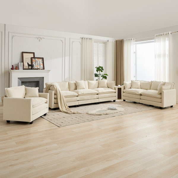 English Elm Cloud Modular Three Seat Sofa Chenille Upholstered with Double Layer Cushions for Living Room Beige W1143S00053