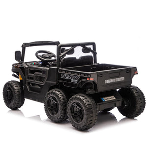 English Elm 24v Electric Kids Dump Truck 4wd Six Wheel Ride on with Remote Suspension Cargo Bucket Black W1578P380841