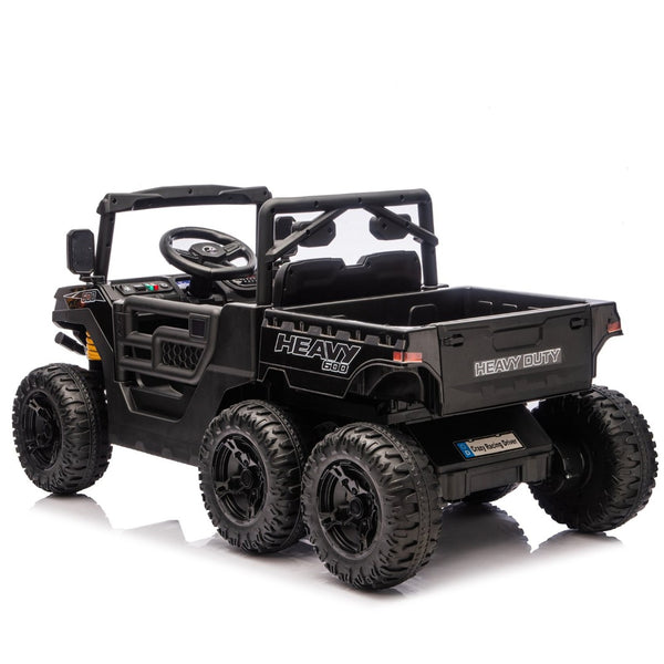English Elm 24v Electric Kids Dump Truck 4wd Six Wheel Ride on with Remote Suspension Cargo Bucket Black W1578P380841