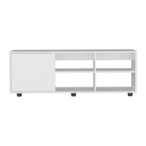 English Elm Roseland White TV Stand with Sliding Door, 4 Open Shelves, Engineered Wood, Modern Minimalist Design B092P269938