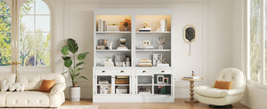 English Elm 83.4"Tall Modern Bookshelf Suite With Led Lighting - Stylish 2-Piece Storage For Home & Office Decor N751S059520K