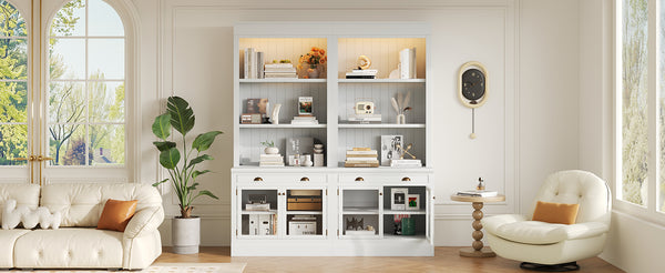 English Elm 83.4"Tall Modern Bookshelf Suite With Led Lighting - Stylish 2-Piece Storage For Home & Office Decor N751S059520K