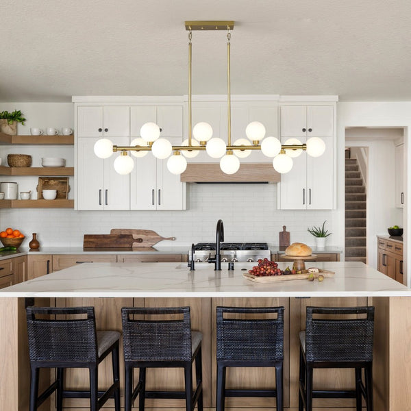 English Elm Pendant Lamp 16 Opal Seeded Glass Shades Gold Frame Farmhouse Dining Island Light Gold+White W5008P466519