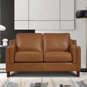 English Elm Bella Top Grain Leather Loveseat with Double-Sloped Track Arms, Sewn-In Cushions, Clean Lines, Timeless Sophistication B2705P326708
