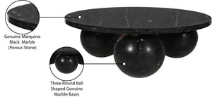 Meridian Furniture Spherical Genuine Marble Round Coffee Table Art Deco Sculptural Ball Base Living Room Accent Black 264Black-CT