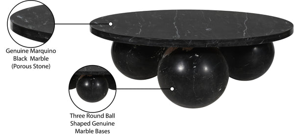 Meridian Furniture Spherical Genuine Marble Round Coffee Table Art Deco Sculptural Ball Base Living Room Accent Black 264Black-CT