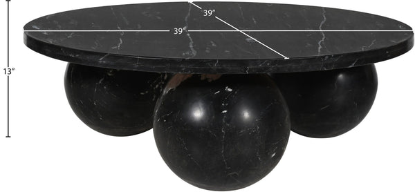 Meridian Furniture Spherical Genuine Marble Round Coffee Table Art Deco Sculptural Ball Base Living Room Accent Black 264Black-CT