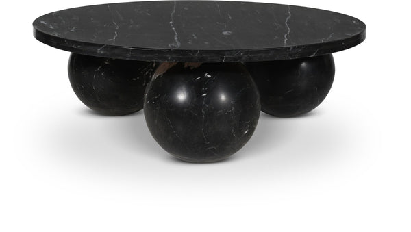 Meridian Furniture Spherical Genuine Marble Round Coffee Table Art Deco Sculptural Ball Base Living Room Accent Black 264Black-CT