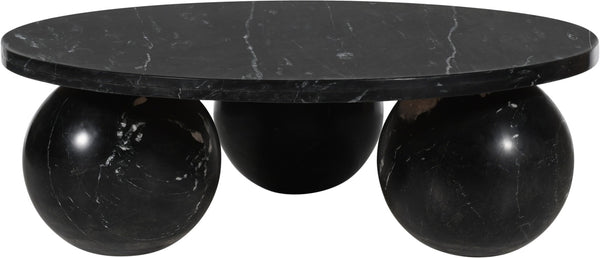 Meridian Furniture Spherical Genuine Marble Round Coffee Table Art Deco Sculptural Ball Base Living Room Accent Black 264Black-CT