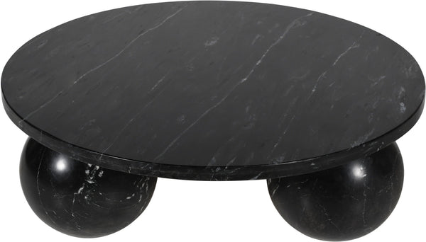 Meridian Furniture Spherical Genuine Marble Round Coffee Table Art Deco Sculptural Ball Base Living Room Accent Black 264Black-CT
