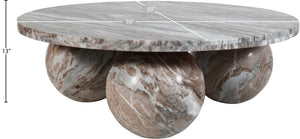 Meridian Furniture Spherical Genuine Marble Round Coffee Table Art Deco Sculptural Ball Base Living Room Accent Brown 264Brown-CT