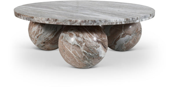 Meridian Furniture Spherical Genuine Marble Round Coffee Table Art Deco Sculptural Ball Base Living Room Accent Brown 264Brown-CT