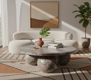 Meridian Furniture Spherical Genuine Marble Round Coffee Table Art Deco Sculptural Ball Base Living Room Accent Brown 264Brown-CT