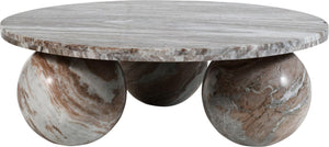 Meridian Furniture Spherical Genuine Marble Round Coffee Table Art Deco Sculptural Ball Base Living Room Accent Brown 264Brown-CT