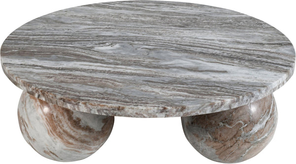 Meridian Furniture Spherical Genuine Marble Round Coffee Table Art Deco Sculptural Ball Base Living Room Accent Brown 264Brown-CT