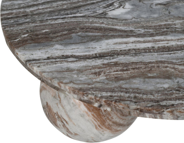 Meridian Furniture Spherical Genuine Marble Round Coffee Table Art Deco Sculptural Ball Base Living Room Accent Brown 264Brown-CT