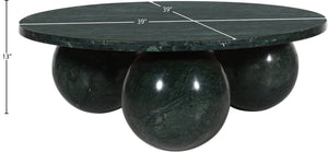 Meridian Furniture Spherical Genuine Marble Round Coffee Table Art Deco Sculptural Ball Base Living Room Accent Green Forest 264Green-CT