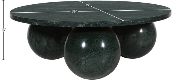 Meridian Furniture Spherical Genuine Marble Round Coffee Table Art Deco Sculptural Ball Base Living Room Accent Green Forest 264Green-CT