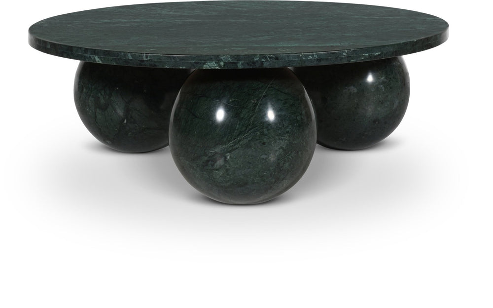 Meridian Furniture Spherical Genuine Marble Round Coffee Table Art Deco Sculptural Ball Base Living Room Accent Green Forest 264Green-CT
