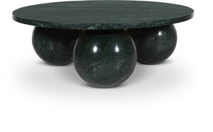 Meridian Furniture Spherical Genuine Marble Round Coffee Table Art Deco Sculptural Ball Base Living Room Accent Green Forest 264Green-CT