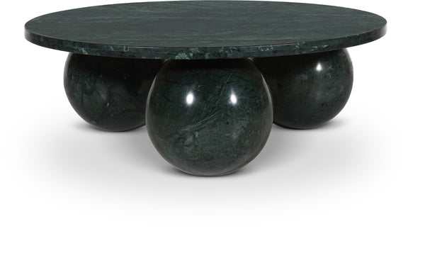 Meridian Furniture Spherical Genuine Marble Round Coffee Table Art Deco Sculptural Ball Base Living Room Accent Green Forest 264Green-CT