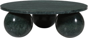 Meridian Furniture Spherical Genuine Marble Round Coffee Table Art Deco Sculptural Ball Base Living Room Accent Green Forest 264Green-CT