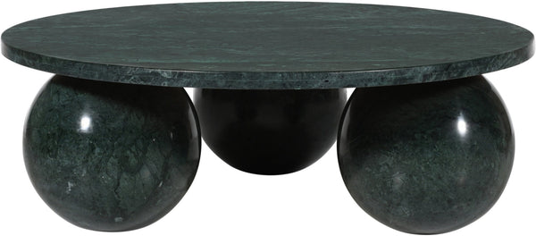 Meridian Furniture Spherical Genuine Marble Round Coffee Table Art Deco Sculptural Ball Base Living Room Accent Green Forest 264Green-CT
