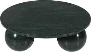 Meridian Furniture Spherical Genuine Marble Round Coffee Table Art Deco Sculptural Ball Base Living Room Accent Green Forest 264Green-CT