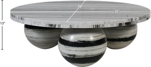 Meridian Furniture Spherical Genuine Marble Round Coffee Table Art Deco Sculptural Ball Base Living Room Accent Panda 264Panda-CT