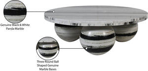 Meridian Furniture Spherical Genuine Marble Round Coffee Table Art Deco Sculptural Ball Base Living Room Accent Panda 264Panda-CT