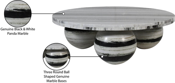 Meridian Furniture Spherical Genuine Marble Round Coffee Table Art Deco Sculptural Ball Base Living Room Accent Panda 264Panda-CT