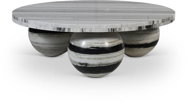 Meridian Furniture Spherical Genuine Marble Round Coffee Table Art Deco Sculptural Ball Base Living Room Accent Panda 264Panda-CT