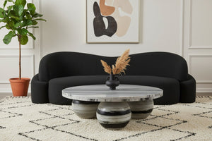 Meridian Furniture Spherical Genuine Marble Round Coffee Table Art Deco Sculptural Ball Base Living Room Accent Panda 264Panda-CT