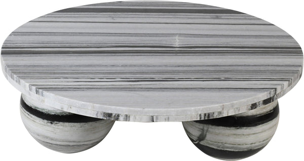 Meridian Furniture Spherical Genuine Marble Round Coffee Table Art Deco Sculptural Ball Base Living Room Accent Panda 264Panda-CT