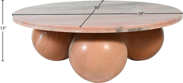 Meridian Furniture Spherical Genuine Marble Round Coffee Table Art Deco Sculptural Ball Base Living Room Accent Pink 264Pink-CT