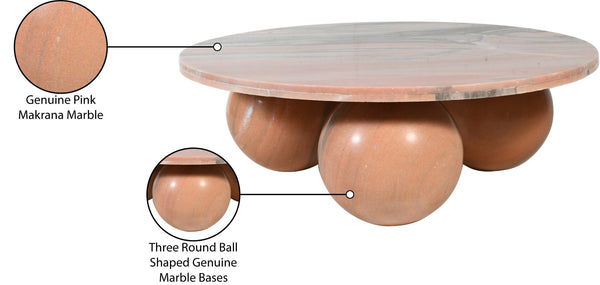 Meridian Furniture Spherical Genuine Marble Round Coffee Table Art Deco Sculptural Ball Base Living Room Accent Pink 264Pink-CT