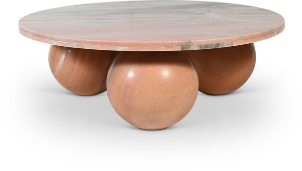 Meridian Furniture Spherical Genuine Marble Round Coffee Table Art Deco Sculptural Ball Base Living Room Accent Pink 264Pink-CT