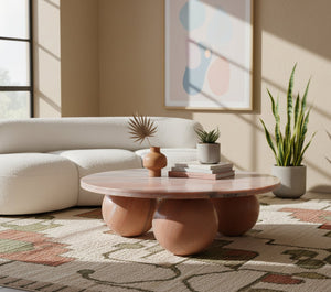 Meridian Furniture Spherical Genuine Marble Round Coffee Table Art Deco Sculptural Ball Base Living Room Accent Pink 264Pink-CT