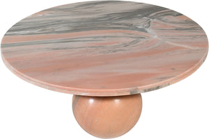 Meridian Furniture Spherical Genuine Marble Round Coffee Table Art Deco Sculptural Ball Base Living Room Accent Pink 264Pink-CT