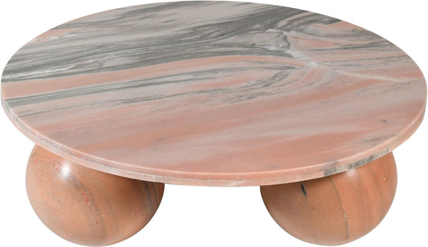 Meridian Furniture Spherical Genuine Marble Round Coffee Table Art Deco Sculptural Ball Base Living Room Accent Pink 264Pink-CT