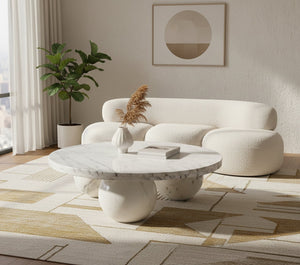 Meridian Furniture Spherical Genuine Marble Round Coffee Table Art Deco Sculptural Ball Base Living Room Accent White 264White-CT