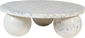 Meridian Furniture Spherical Genuine Marble Round Coffee Table Art Deco Sculptural Ball Base Living Room Accent White 264White-CT