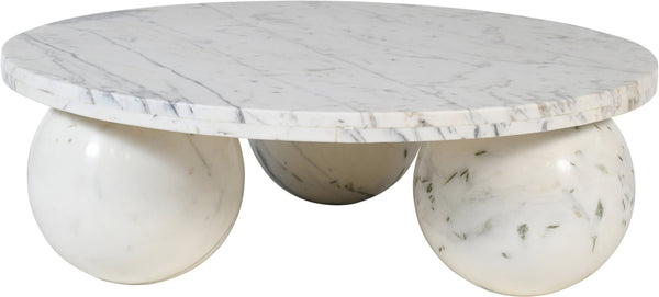 Meridian Furniture Spherical Genuine Marble Round Coffee Table Art Deco Sculptural Ball Base Living Room Accent White 264White-CT