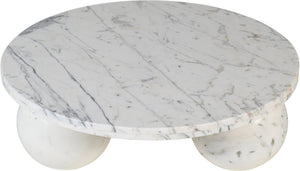 Meridian Furniture Spherical Genuine Marble Round Coffee Table Art Deco Sculptural Ball Base Living Room Accent White 264White-CT