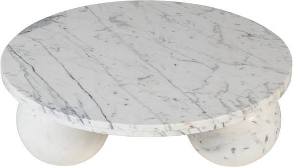 Meridian Furniture Spherical Genuine Marble Round Coffee Table Art Deco Sculptural Ball Base Living Room Accent White 264White-CT