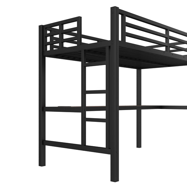 English Elm Metal Twin Loft Bed With Integrated Desk, Power Outlet, Led Lights - Space-Saving Design In Black W1580P372863
