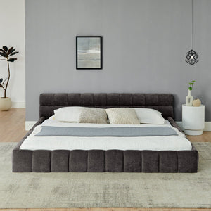 English Elm King Platform Bed Fully Upholstered in Plush Chenille with Low Profile Modern Frame Dark Gray W487S00467